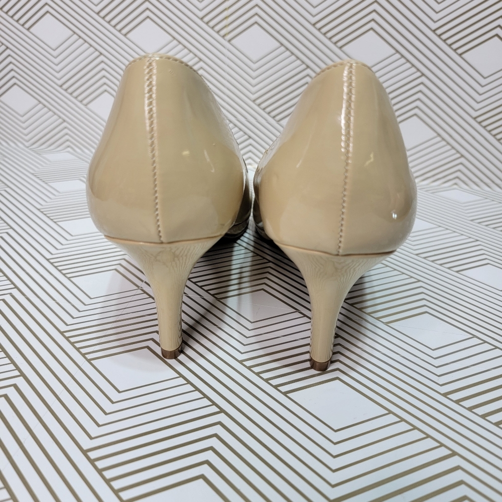Kelly & Katie Isabel Nude Tan Beige Patent Classic Pump Heels Women’s Size 11M. - Picture 4 of 10